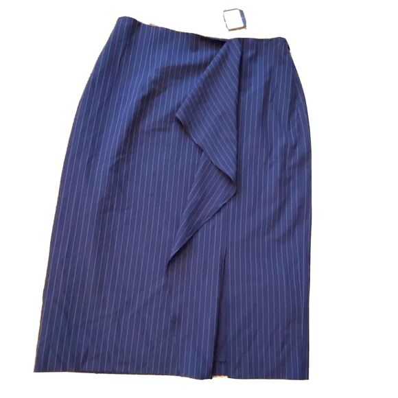 Club Monaco $148 Navy Pinstripe Office Siren Ruffle Pencil Skirt NWT Career Sz 6 - Picture 1 of 11